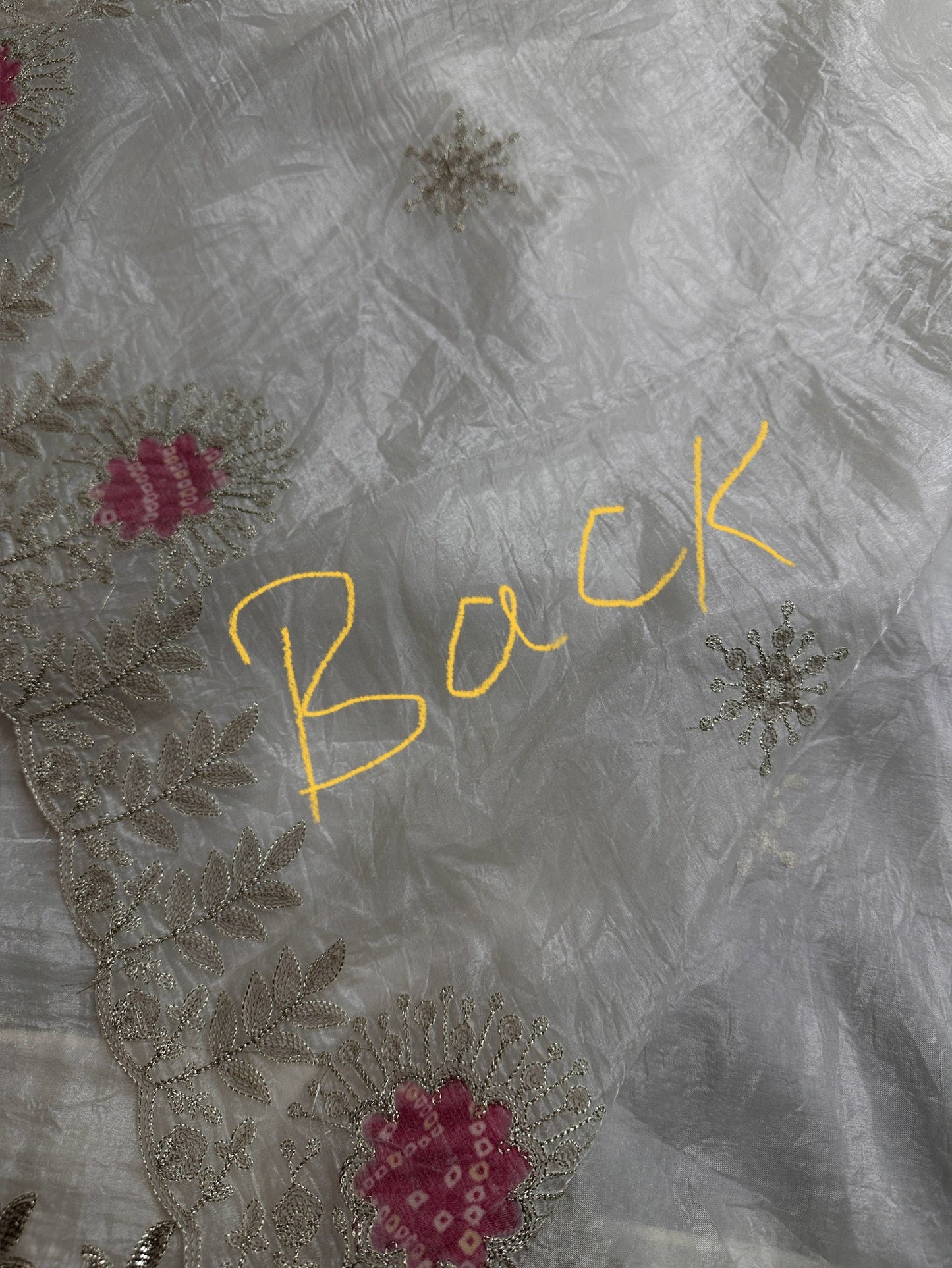 White Organza Tissue Silk Saree with Badhani Blouse