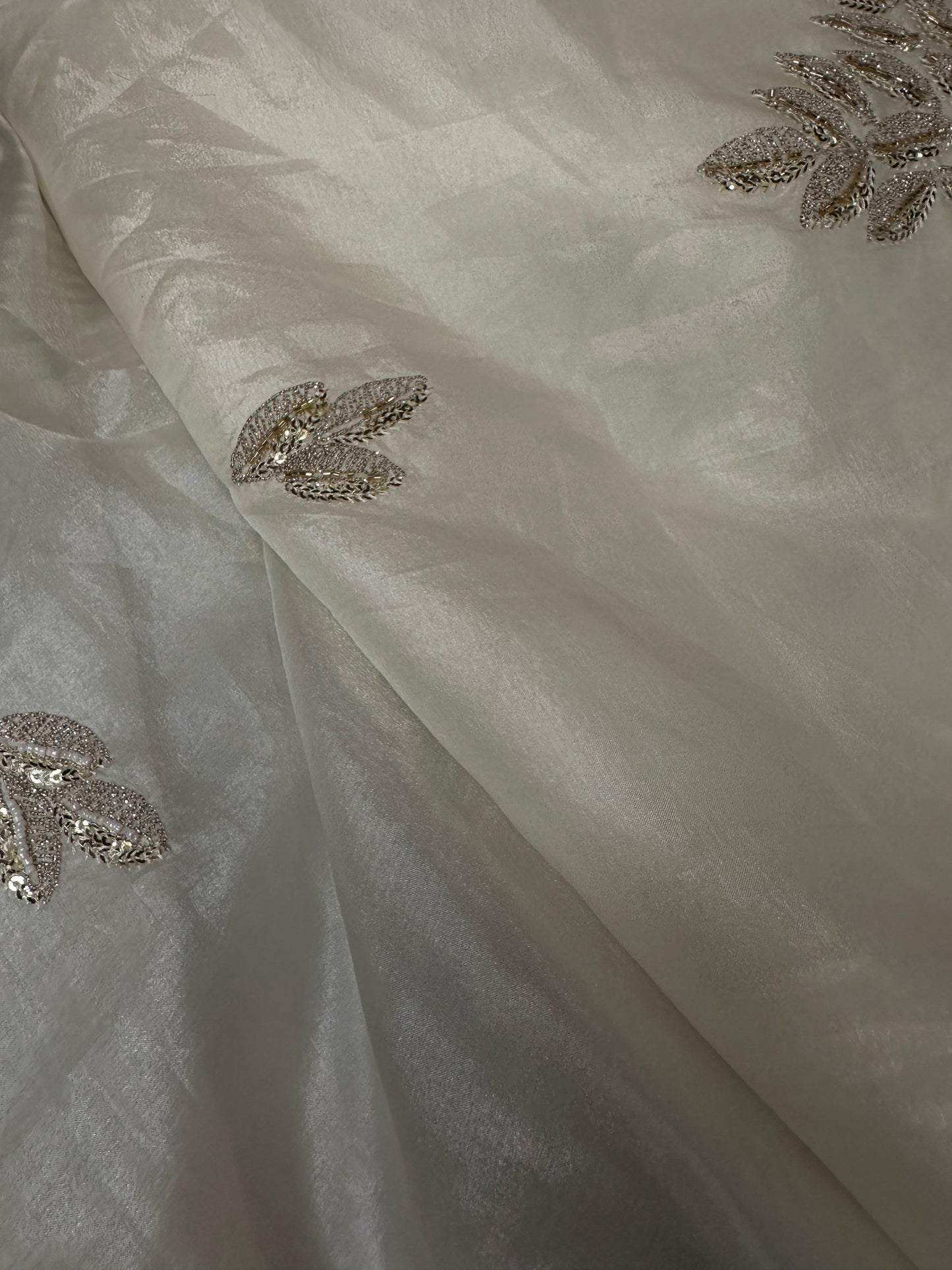 White Organza Designer Tissue Silk Saree With Sequence