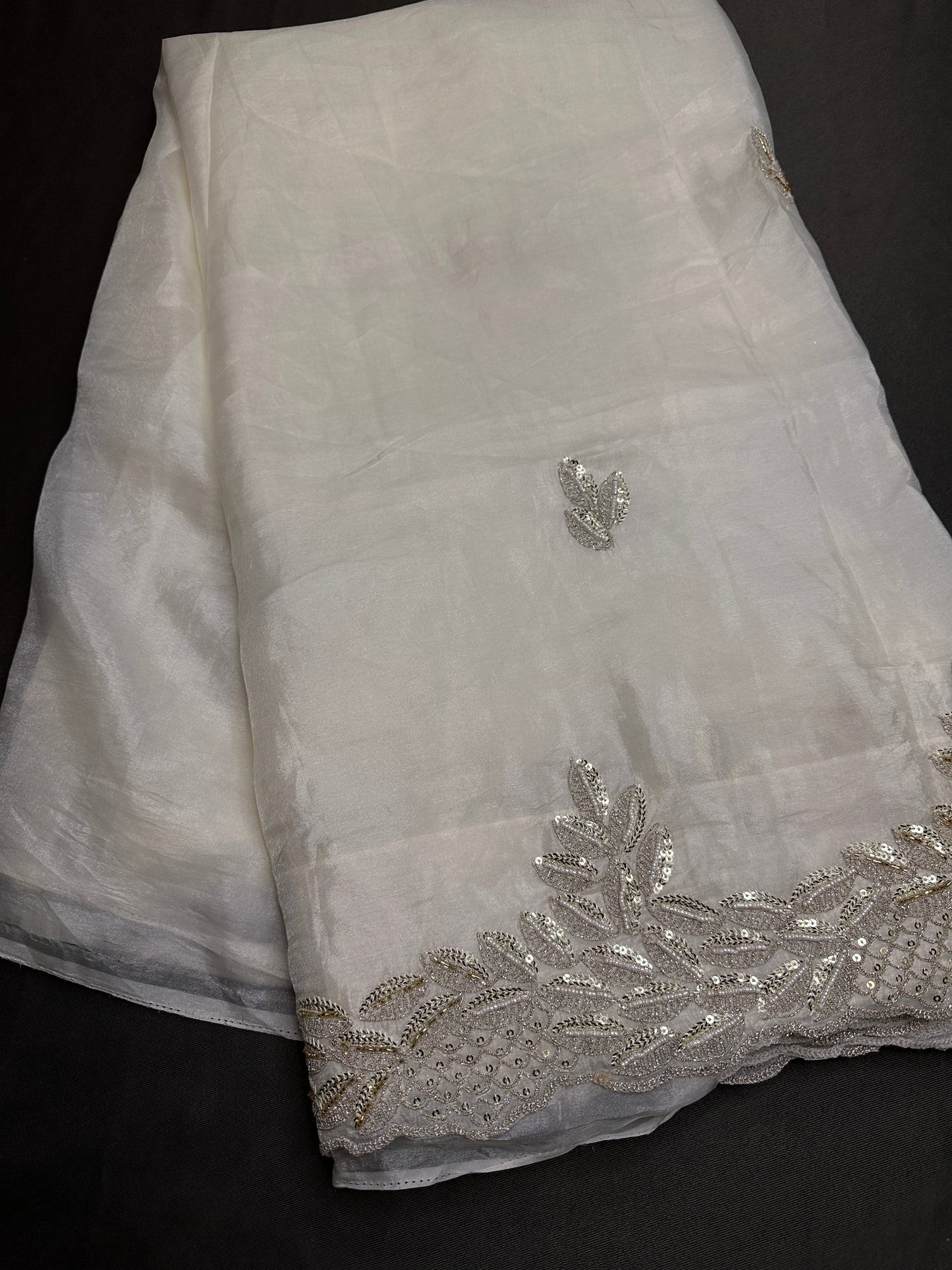 White Organza Designer Tissue Silk Saree With Sequence