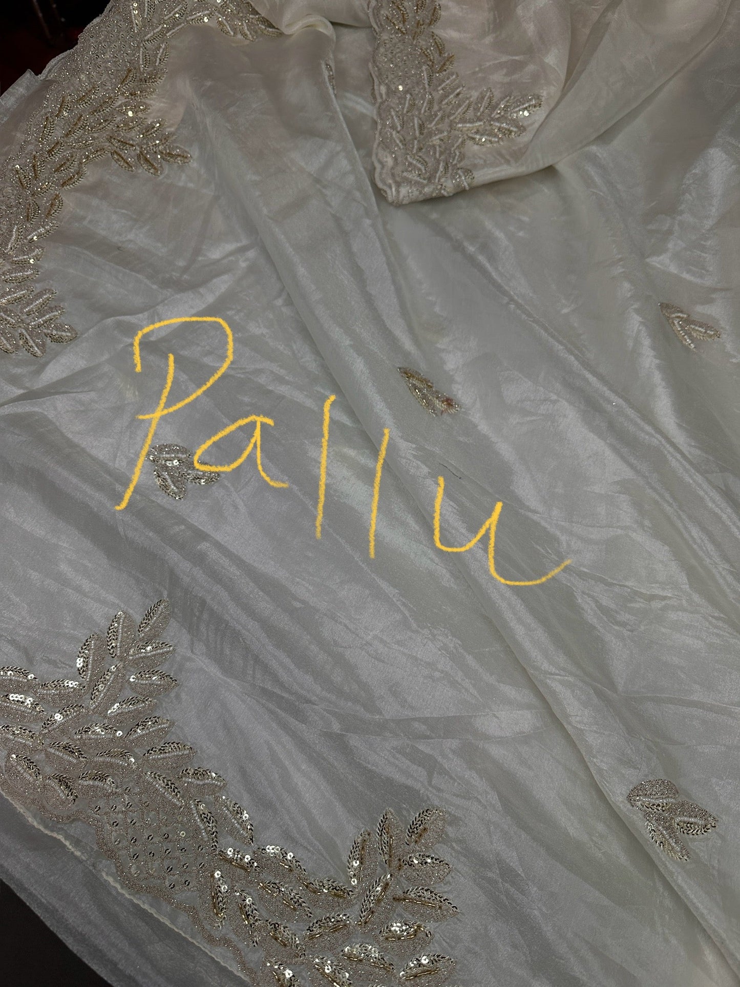 White Organza Designer Tissue Silk Saree With Sequence