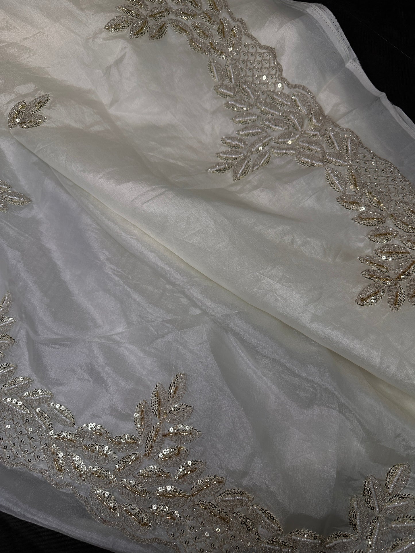 White Organza Designer Tissue Silk Saree With Sequence