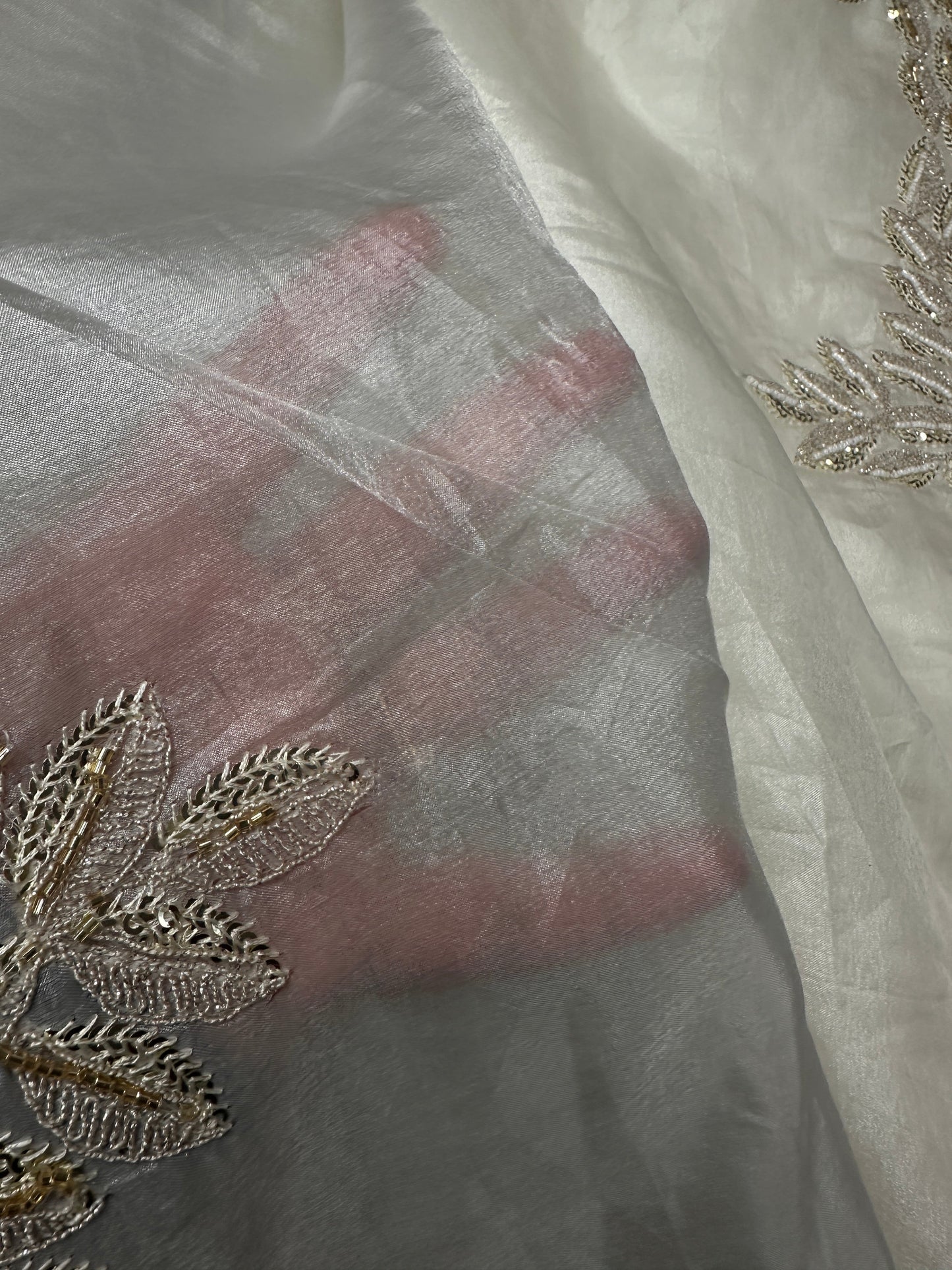 White Organza Designer Tissue Silk Saree With Sequence