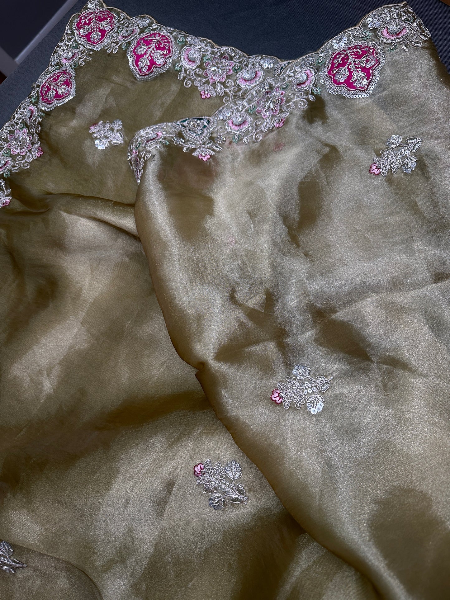 Gold  Organza Designer Tissue Silk Saree