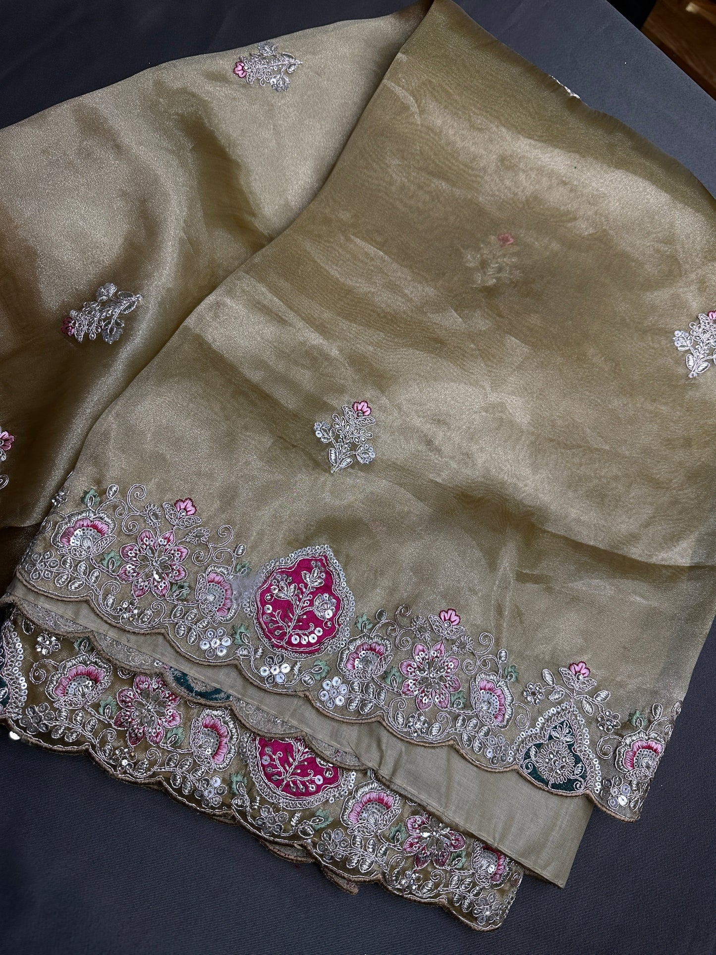 Gold  Organza Designer Tissue Silk Saree