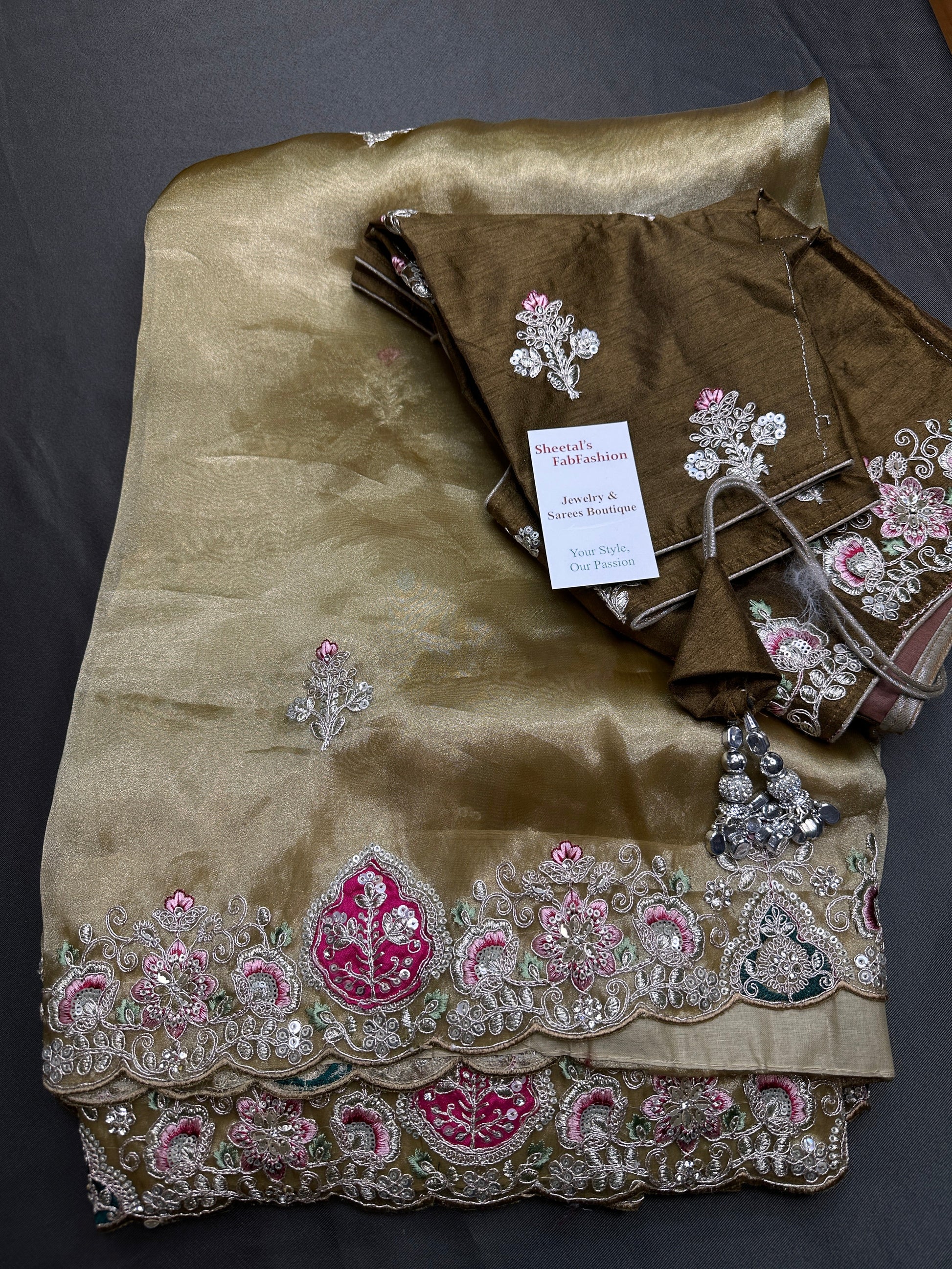 Gold  Organza Designer Tissue Silk Saree