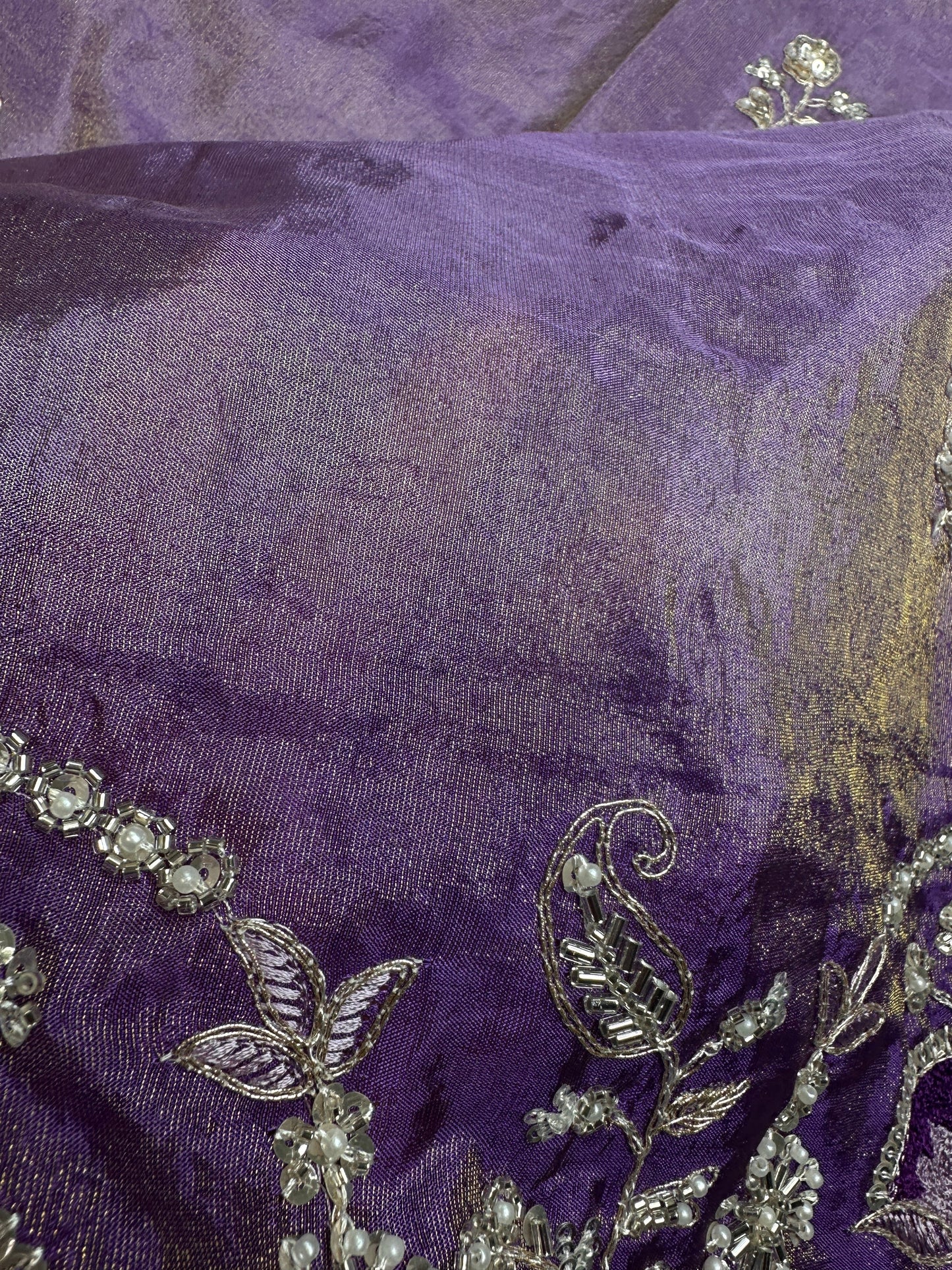 Purple lavender Organza Designer Tissue Silk Saree