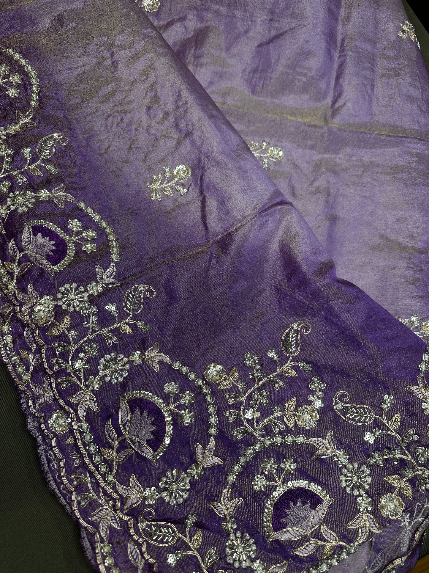 Purple lavender Organza Designer Tissue Silk Saree