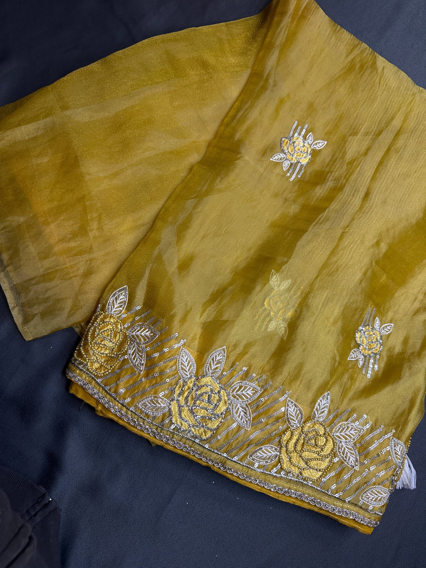Yellow Organza Designer Tissue Sequence Saree