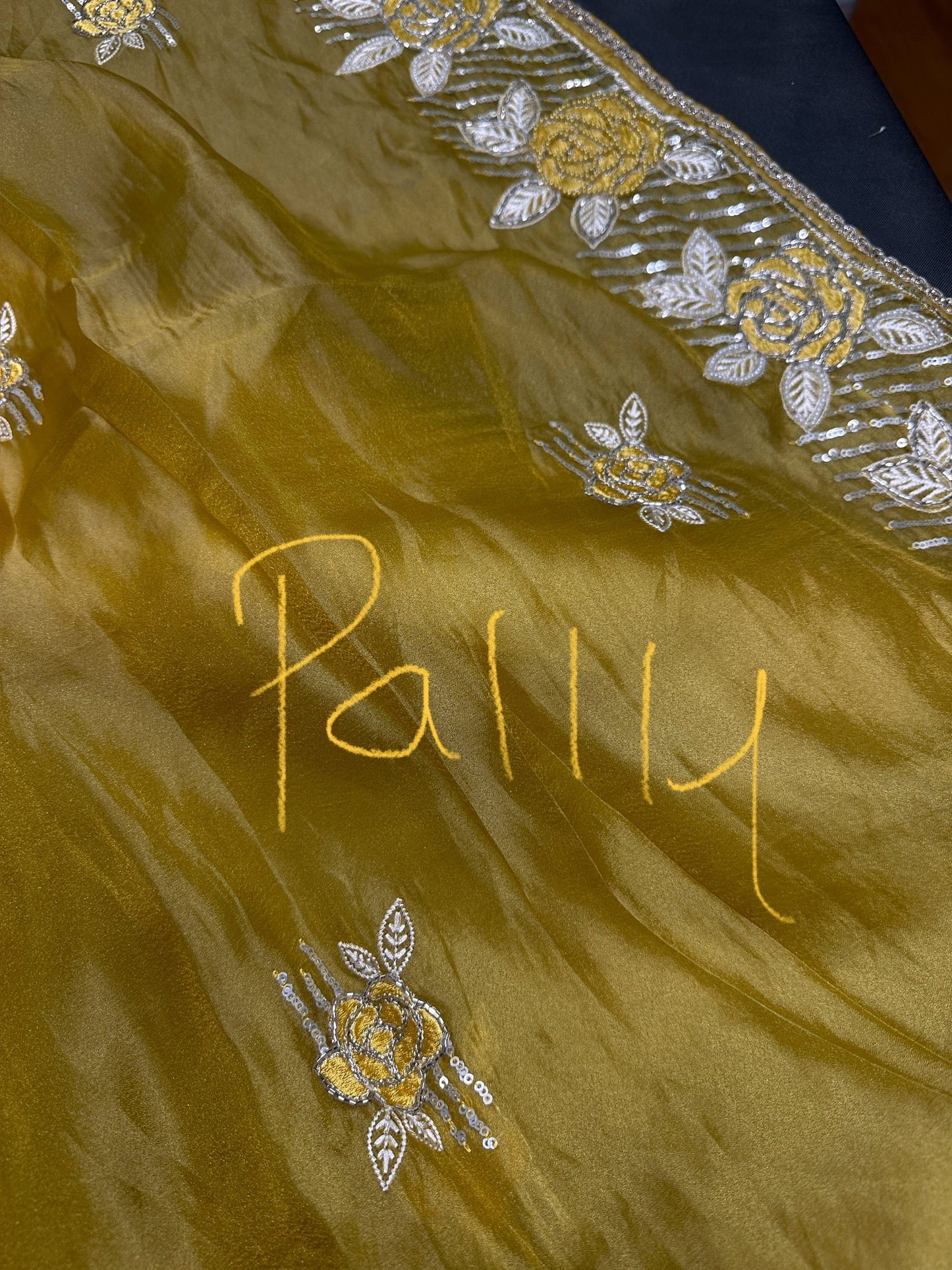 Yellow Organza Designer Tissue Sequence Saree