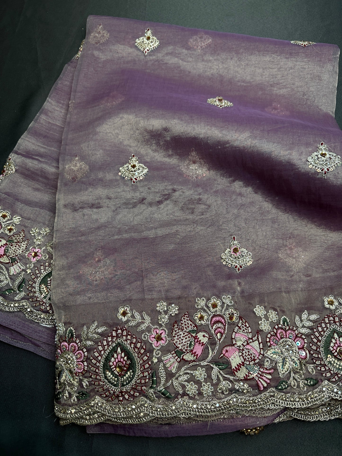 Mauve Organza Designer Tissue Sequence Saree