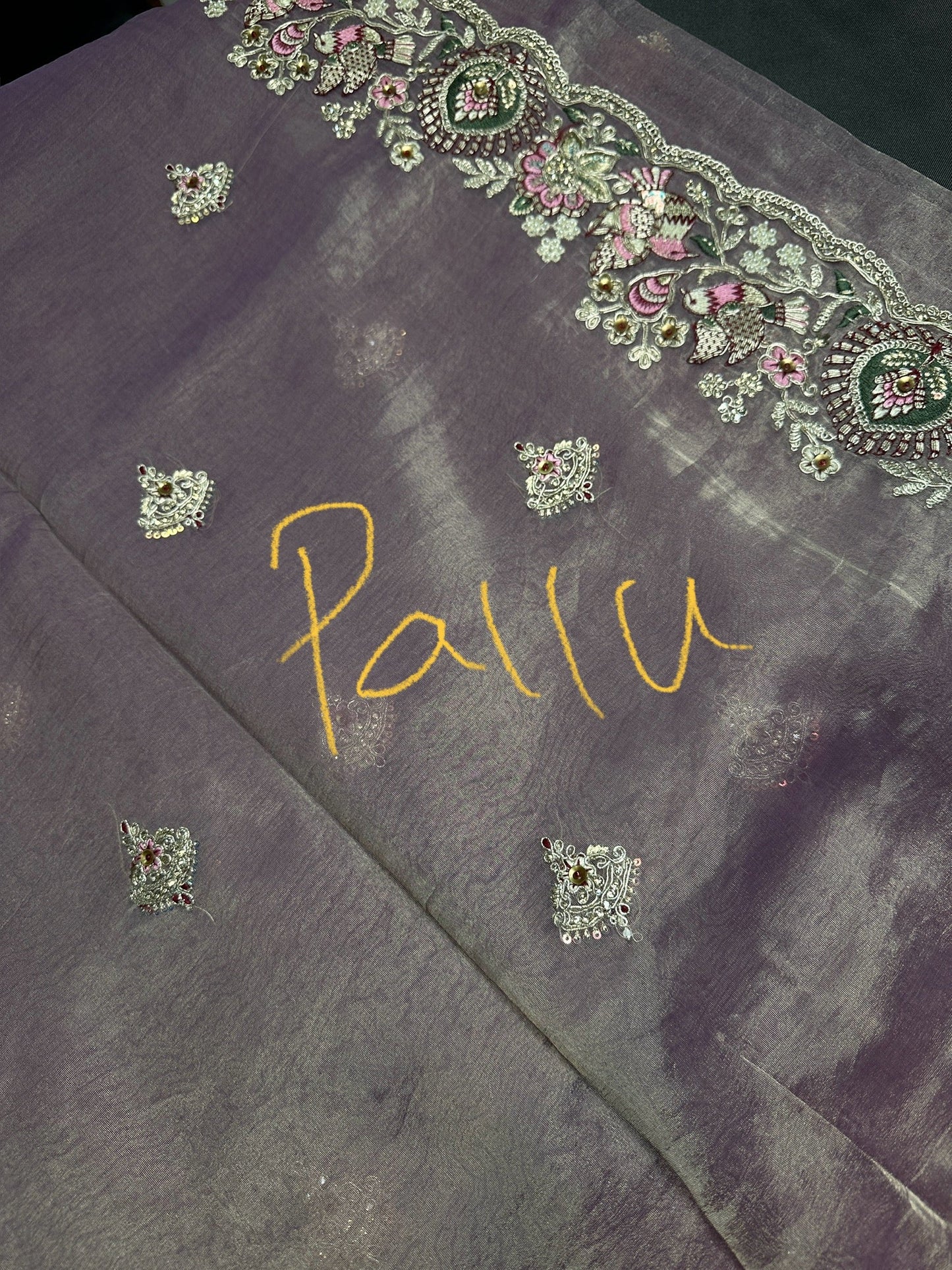 Mauve Organza Designer Tissue Sequence Saree