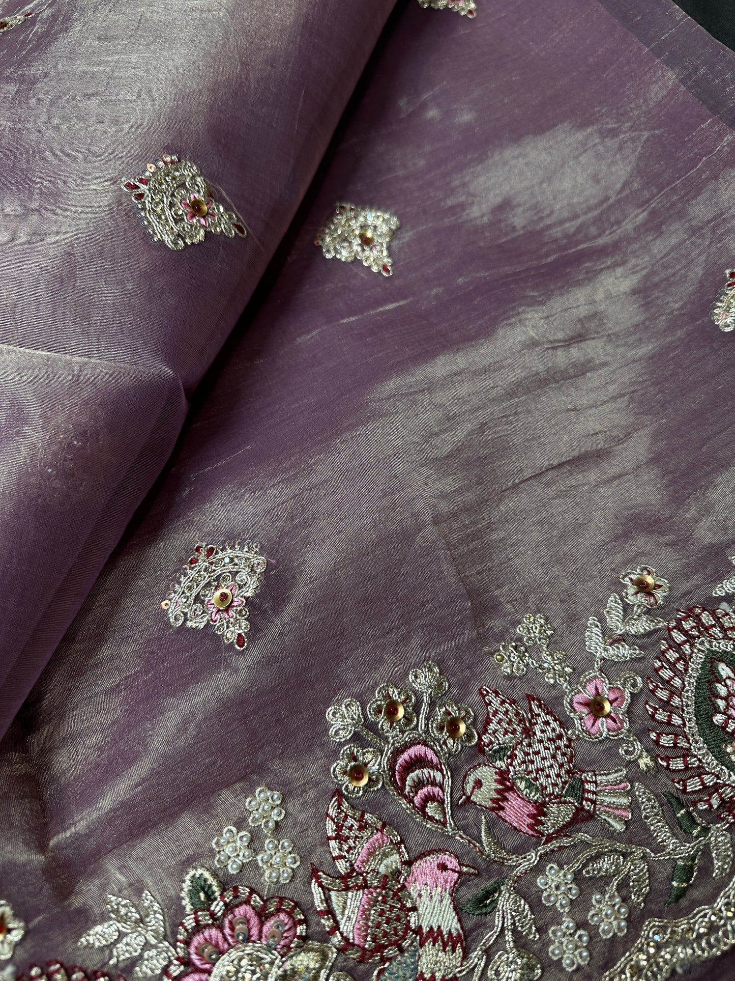 Mauve Organza Designer Tissue Sequence Saree