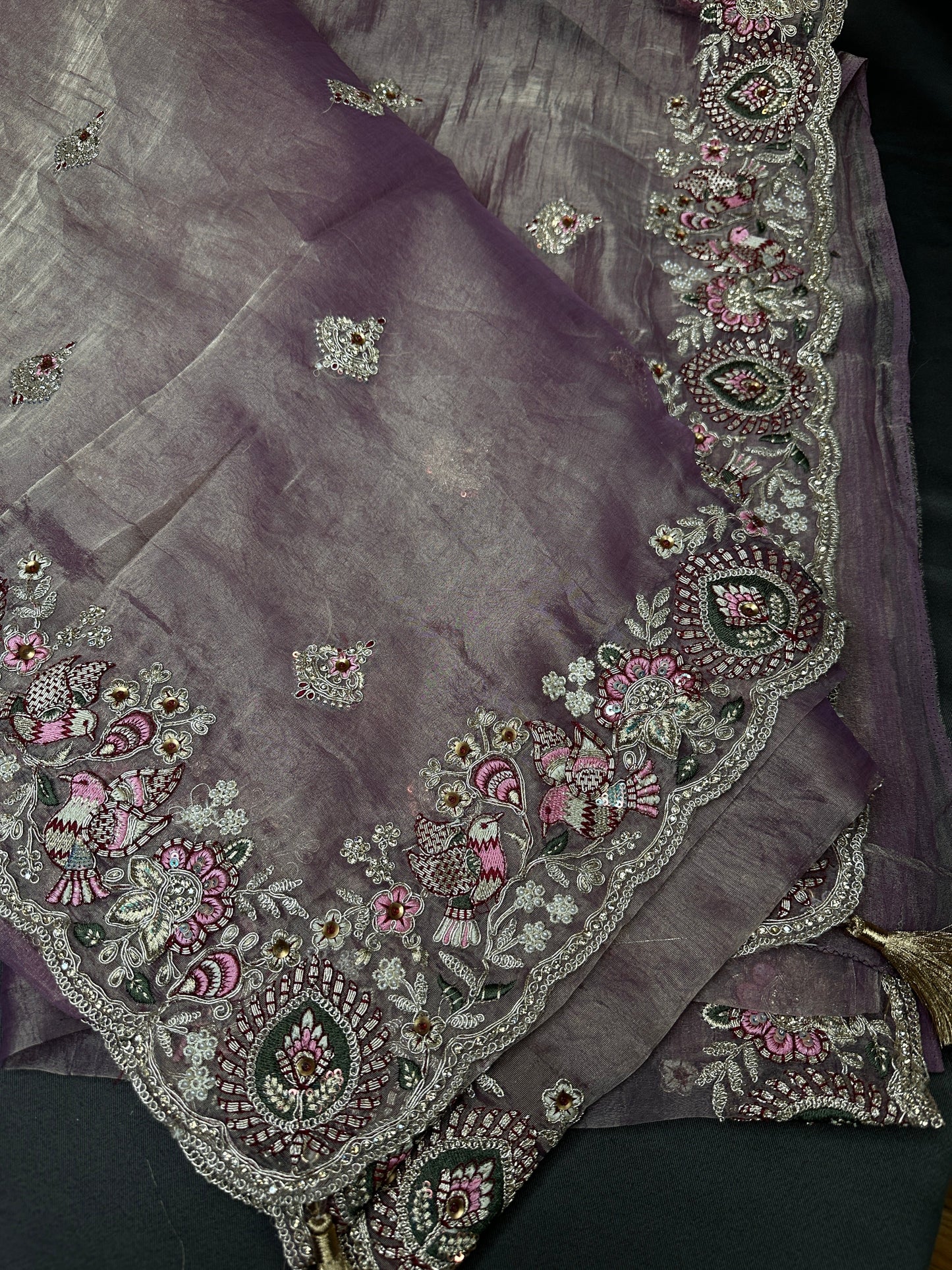 Mauve Organza Designer Tissue Sequence Saree