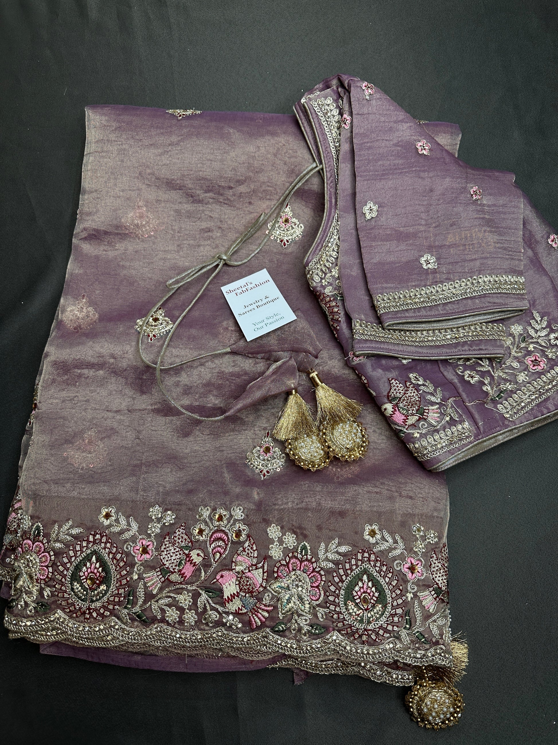 Mauve Organza Designer Tissue Sequence Saree