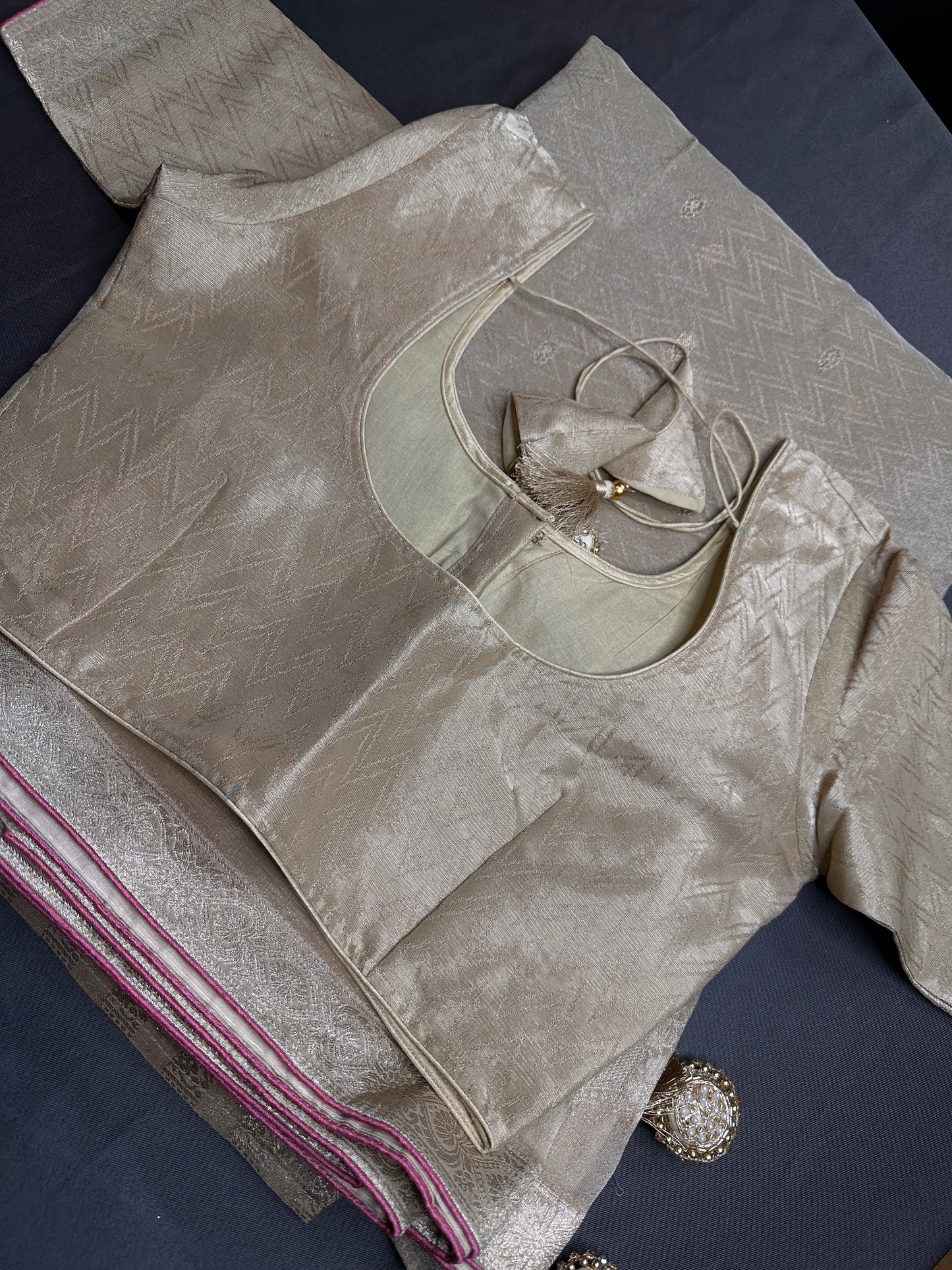 Banarsi Tissue Georgettte Gold Saree