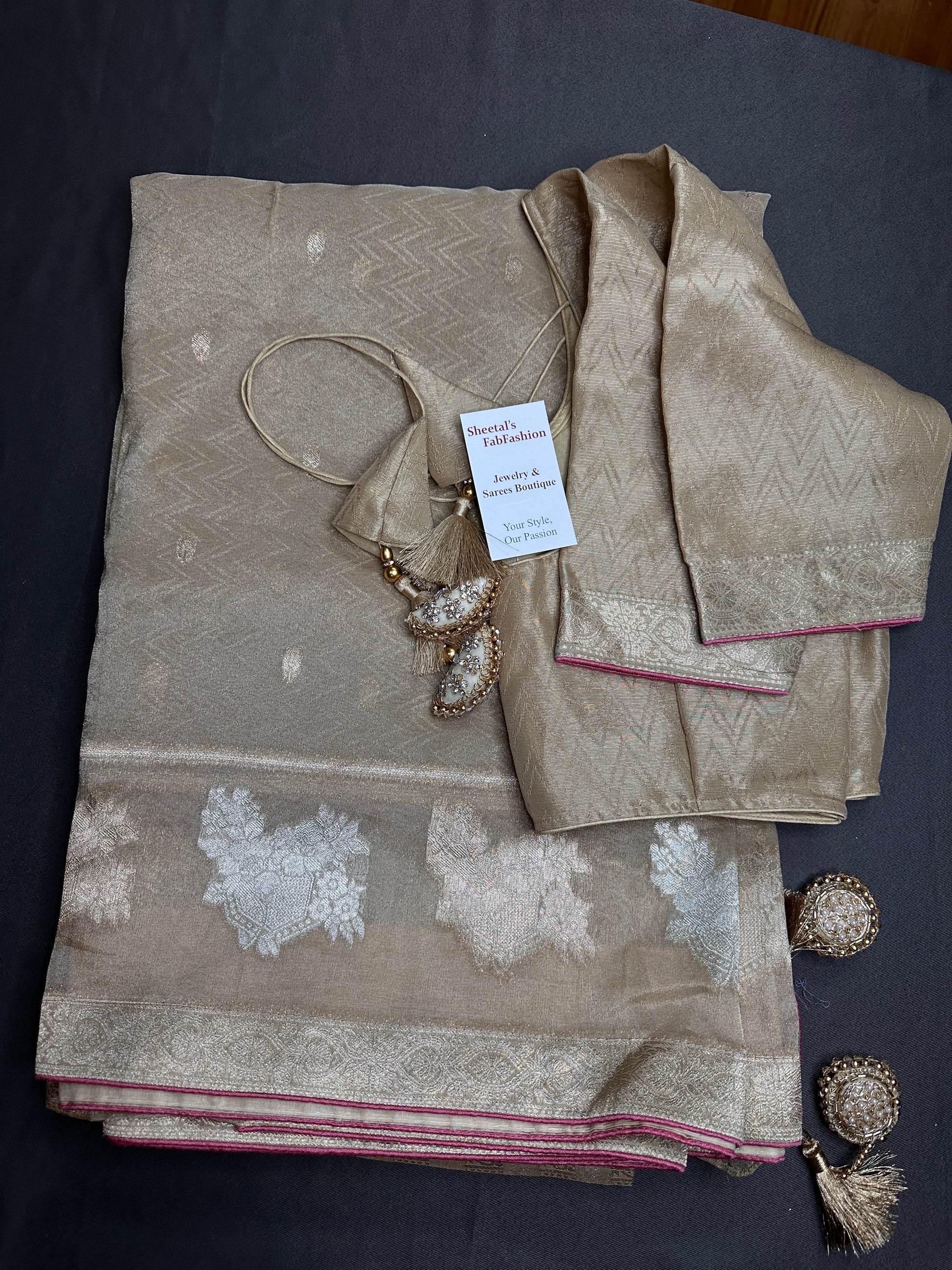 Banarsi Tissue Georgettte Gold Saree