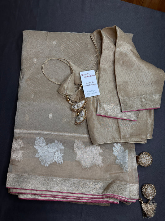 Banarsi Tissue Georgettte Gold Saree