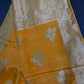 Yellow Banarsi Crepe Silver Weaving Saree