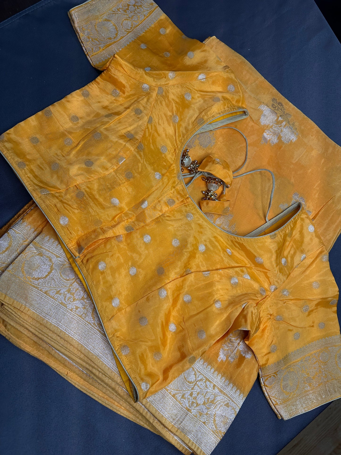 Yellow Banarsi Crepe Silver Weaving Saree