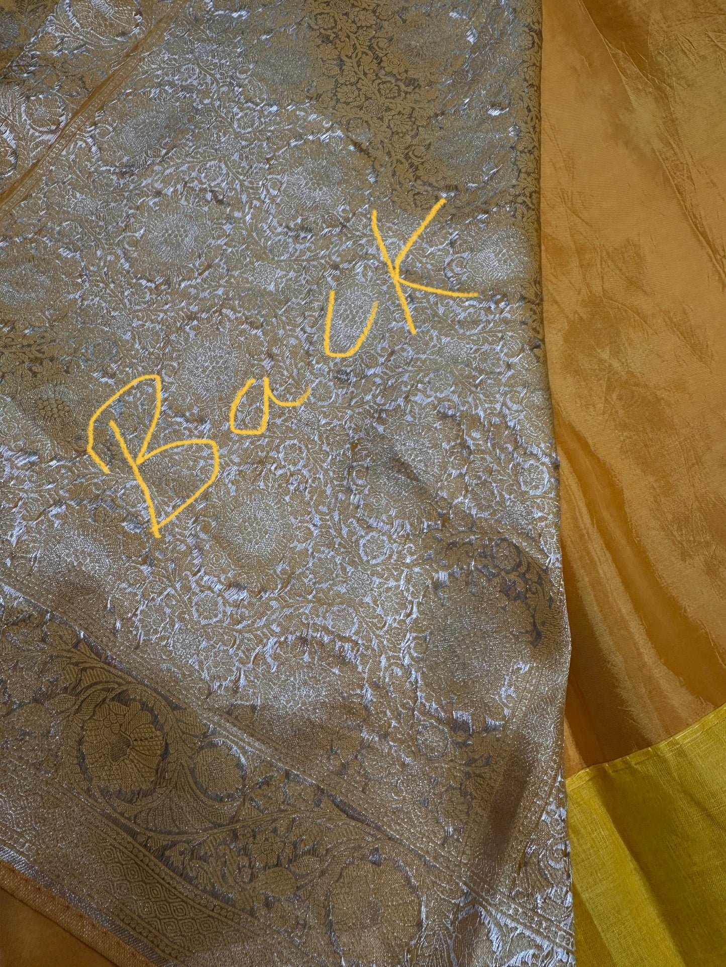 Yellow Banarsi Crepe Silver Weaving Saree