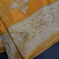 Yellow Banarsi Crepe Silver Weaving Saree