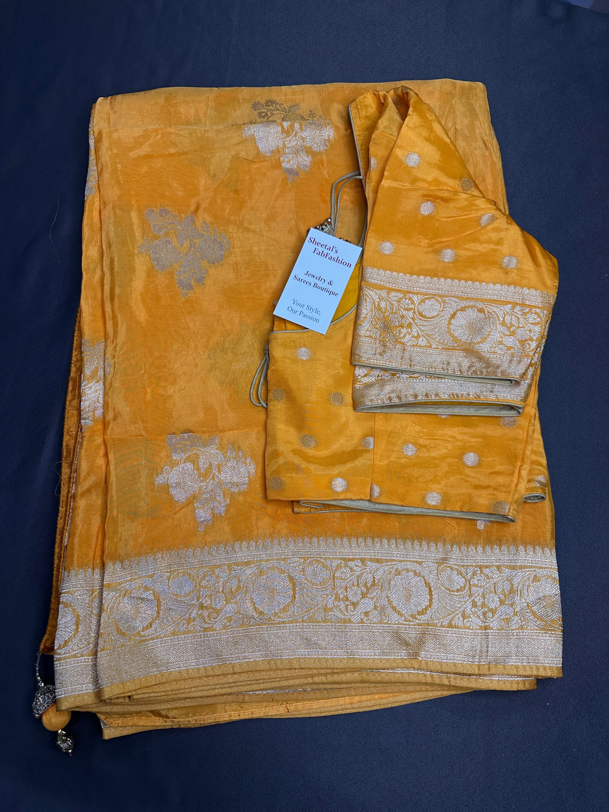 Yellow Banarsi Crepe Silver Weaving Saree