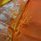 Yellow Orange Half n Half Banarsi Crepe Silver Weaving Saree