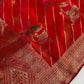 Red Banarsi Crepe Floral Lehriya Weaving Saree