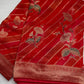 Red Banarsi Crepe Floral Lehriya Weaving Saree