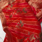Red Banarsi Crepe Floral Lehriya Weaving Saree