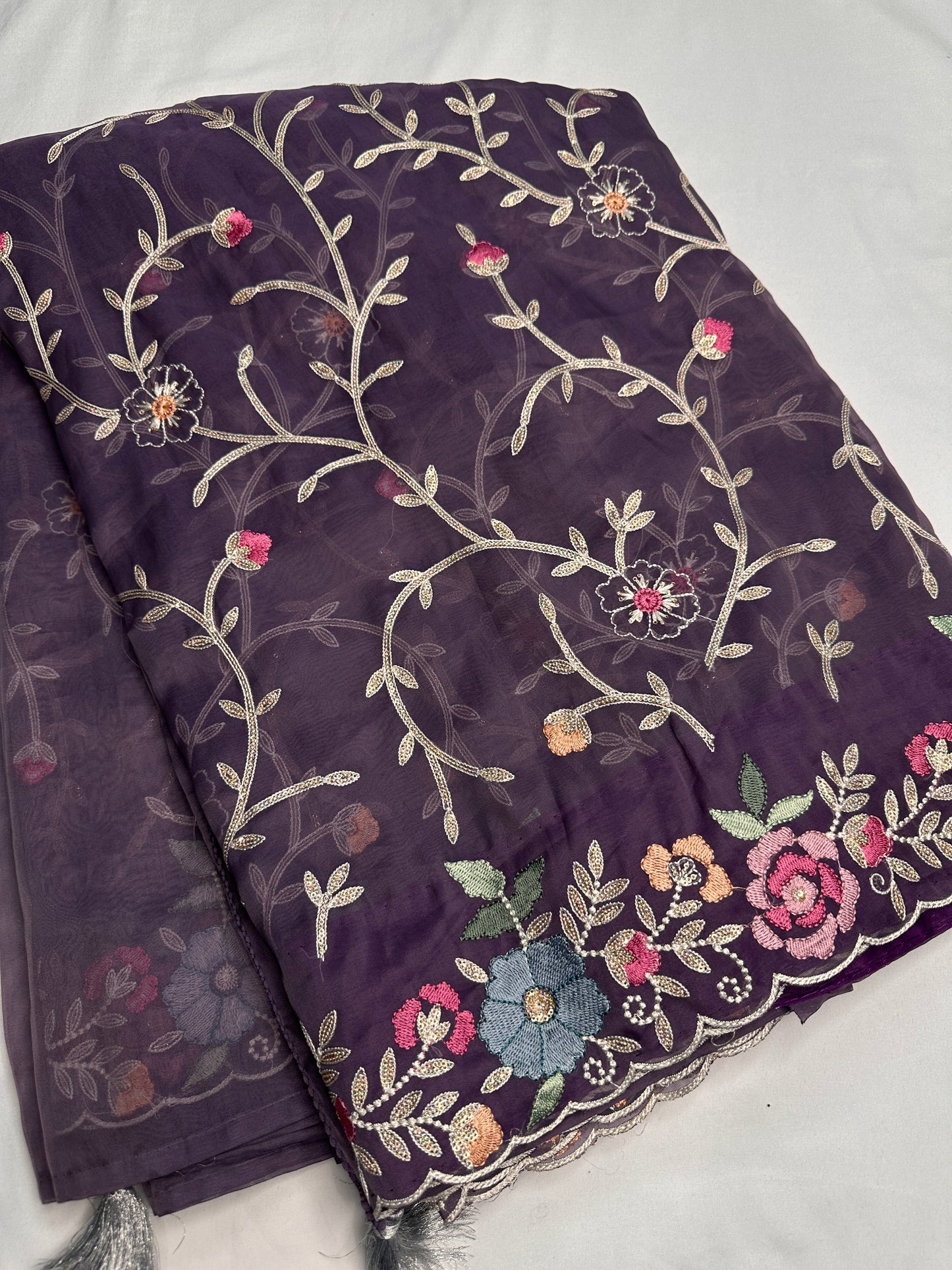 Purple Organza Designer Tissue Sequence Saree