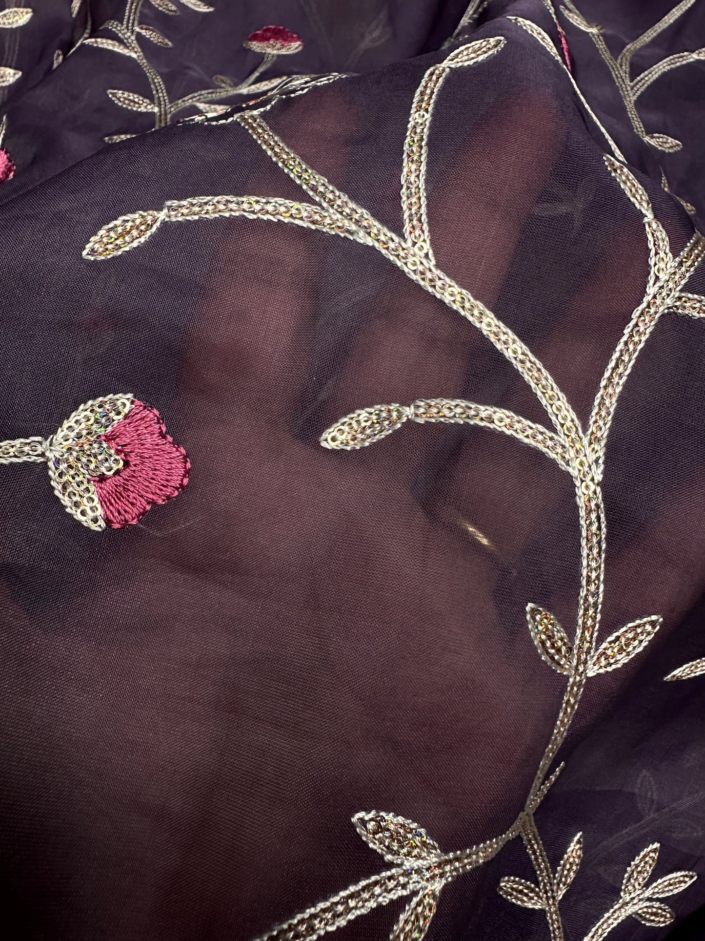 Purple Organza Designer Tissue Sequence Saree