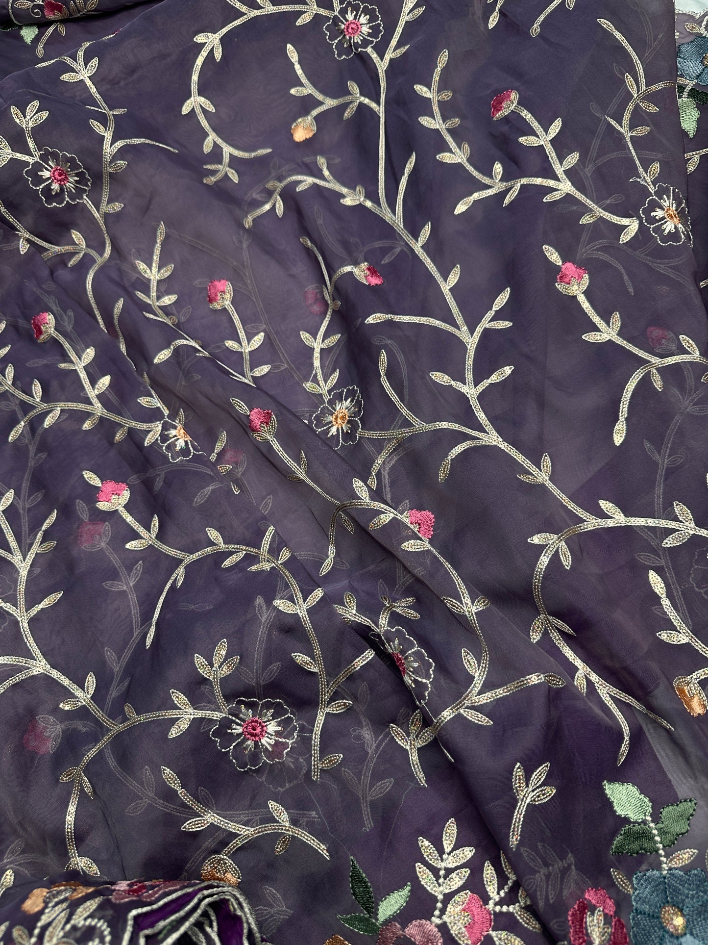 Purple Organza Designer Tissue Sequence Saree