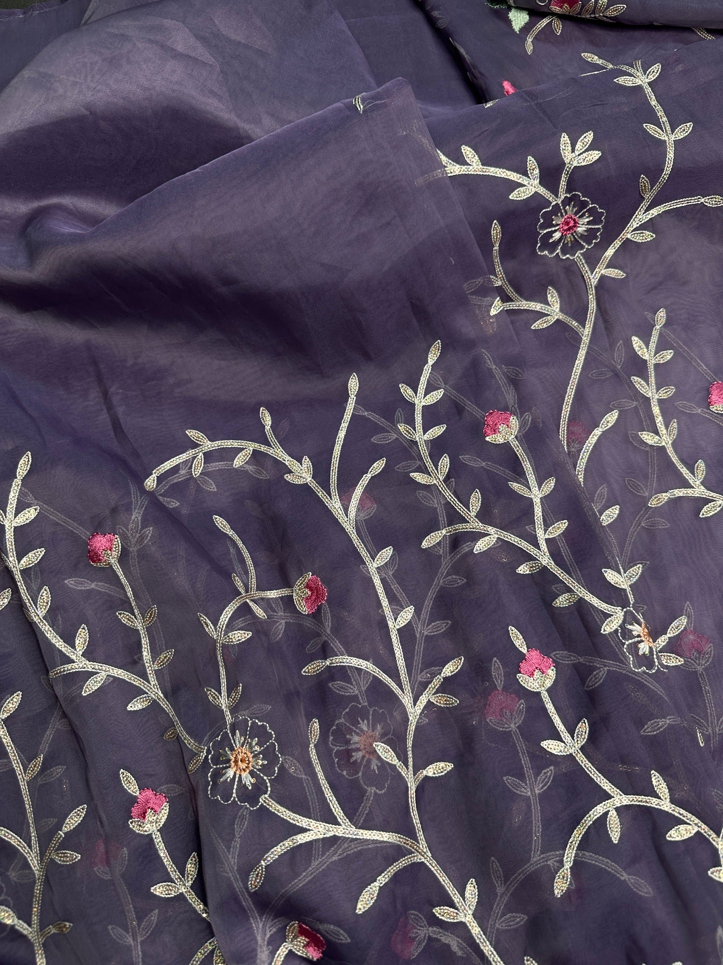 Purple Organza Designer Tissue Sequence Saree