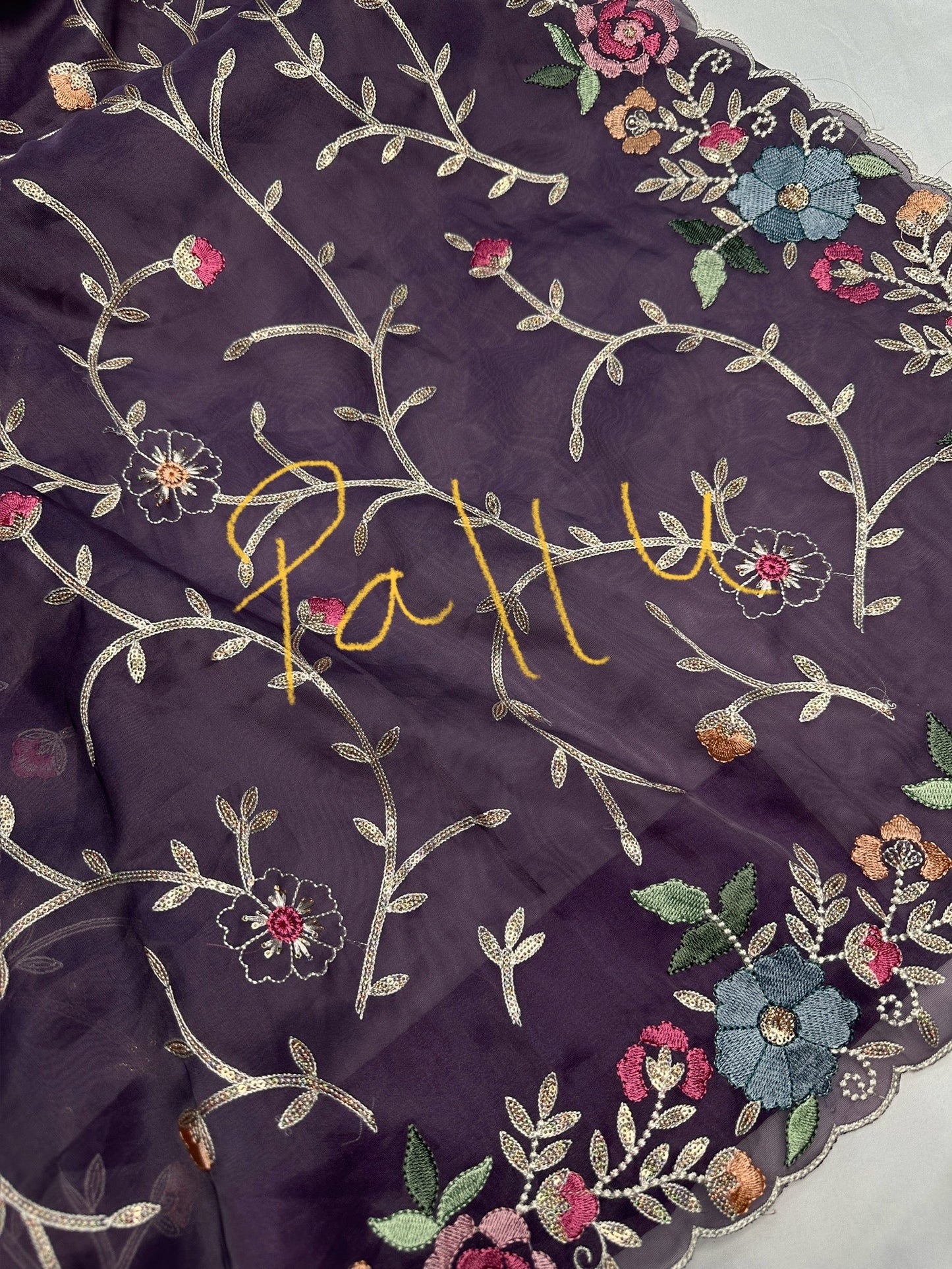 Purple Organza Designer Tissue Sequence Saree