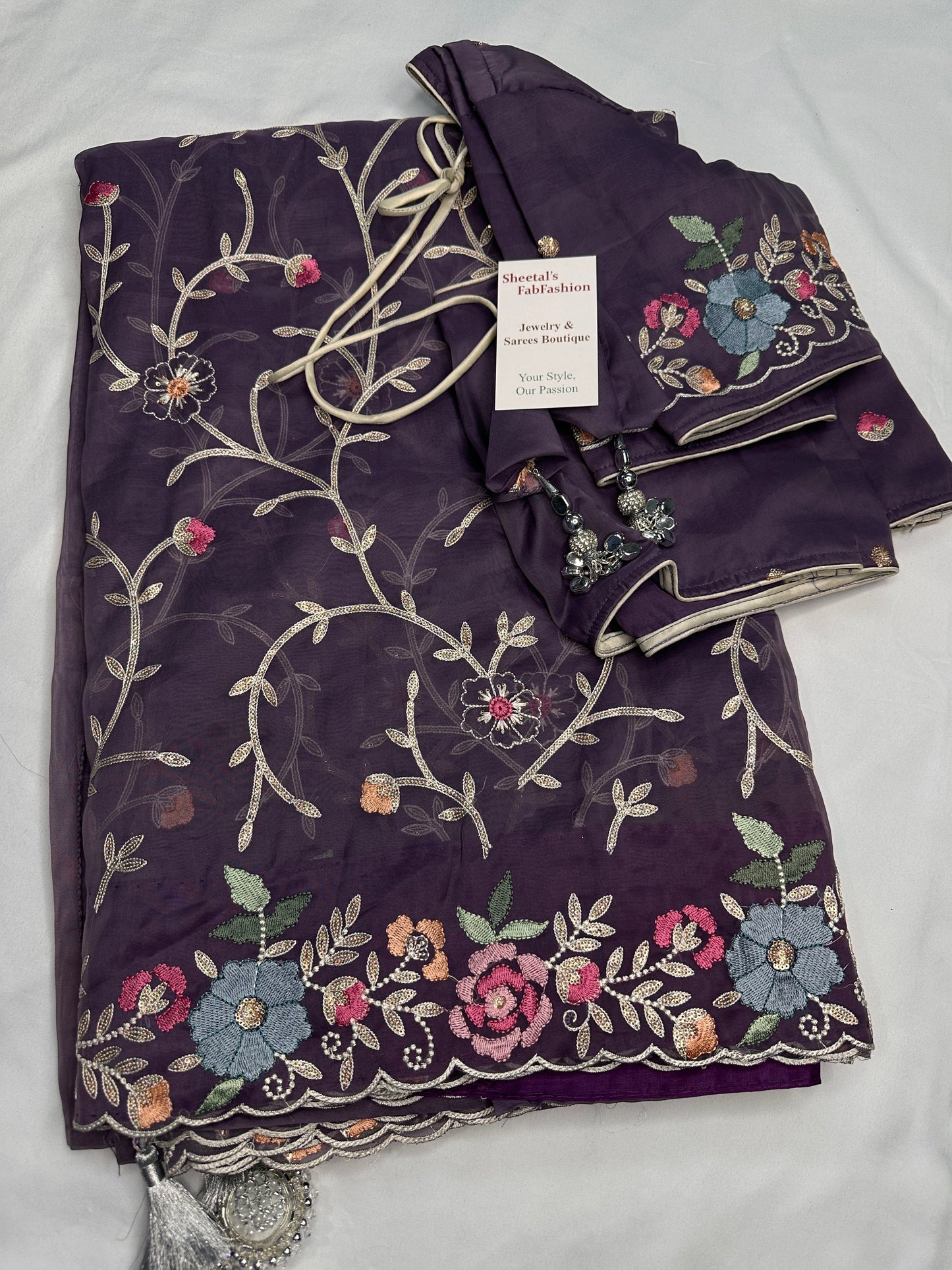 Purple Organza Designer Tissue Sequence Saree