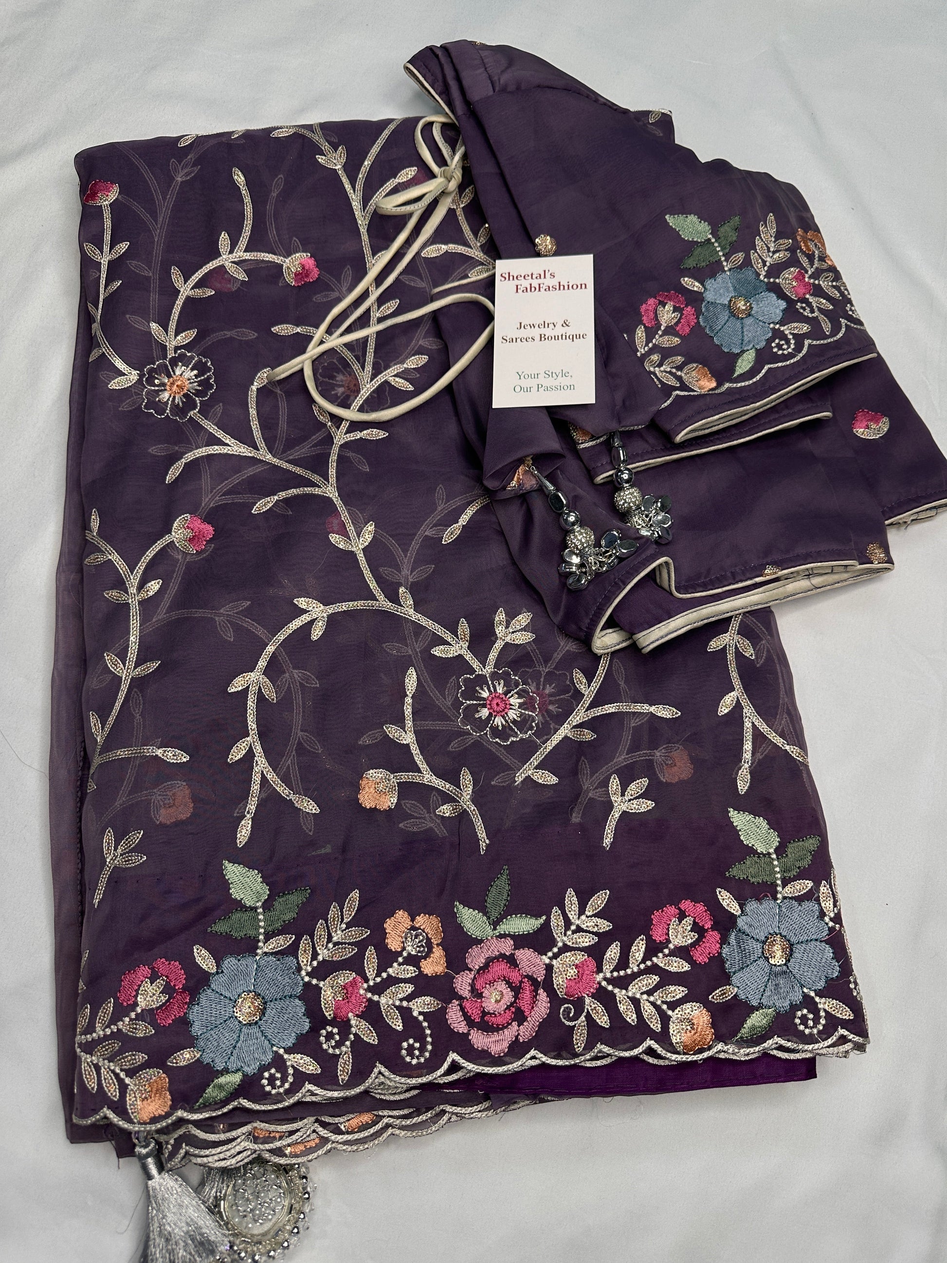 Purple Organza Designer Tissue Sequence Saree