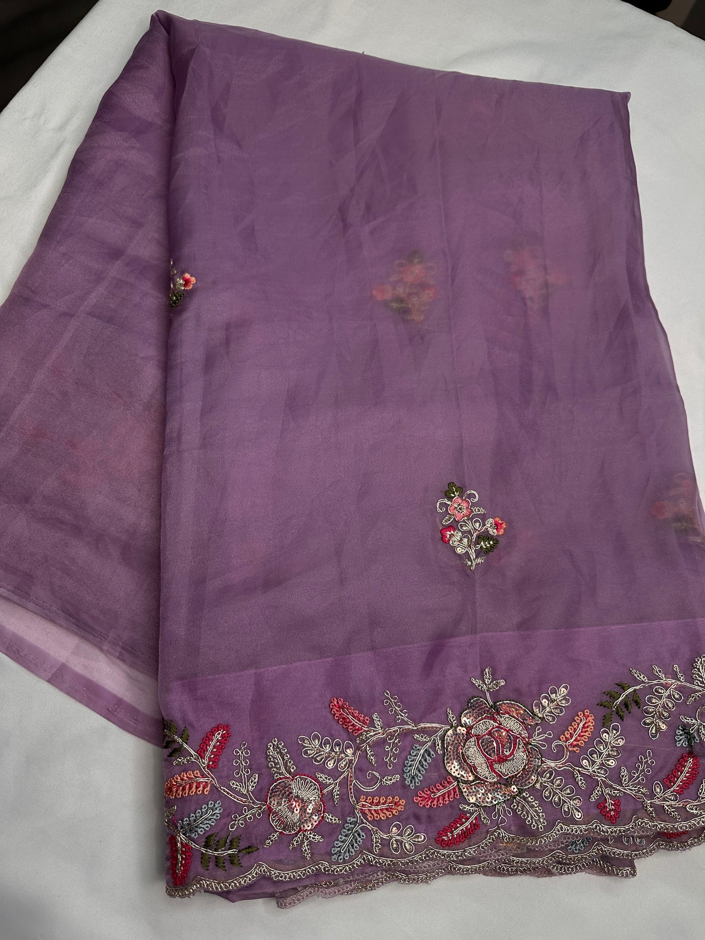 Purple Organza Designer Tissue Sequence Saree