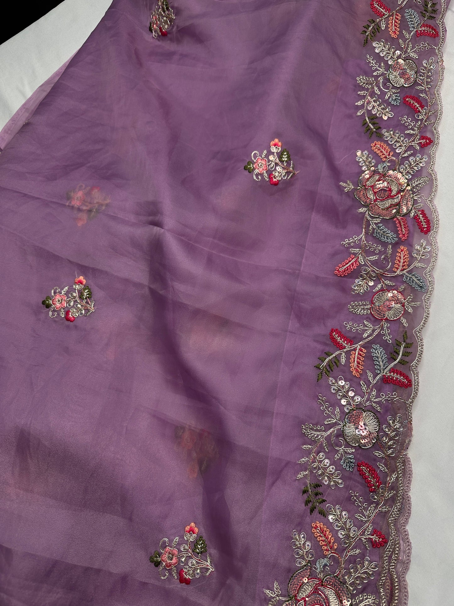 Purple Organza Designer Tissue Sequence Saree
