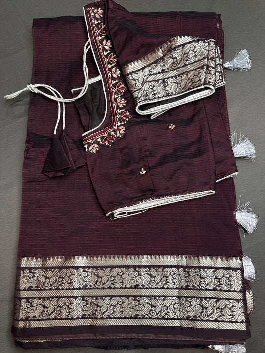 Brown Mangalgiri SICO Handloom Saree