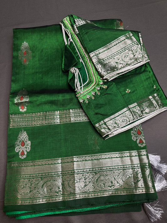 Green Mangalgiri Pure Silk Handloom Saree