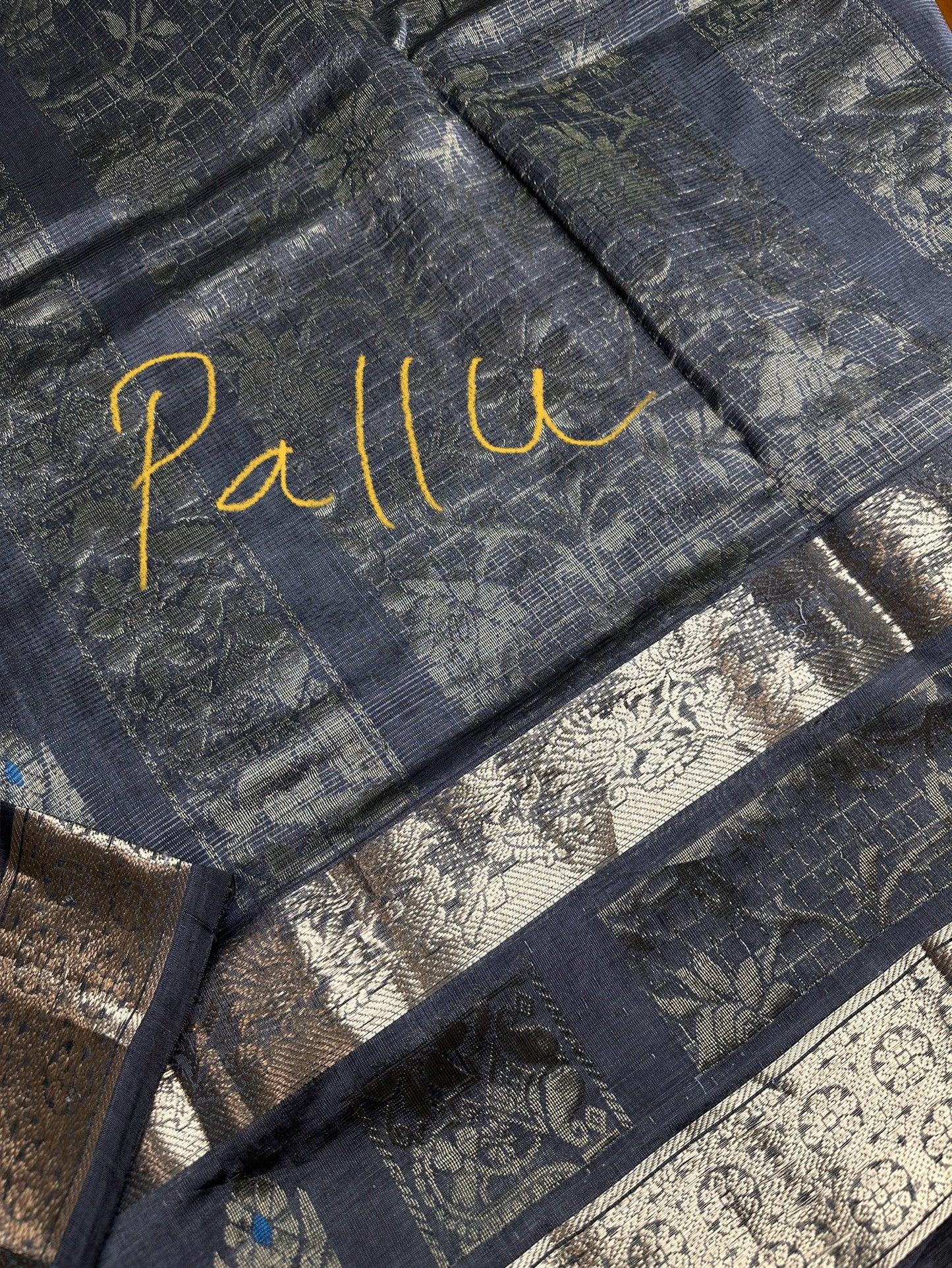 Gray Mangalgiri Pure Silk Handloom Saree