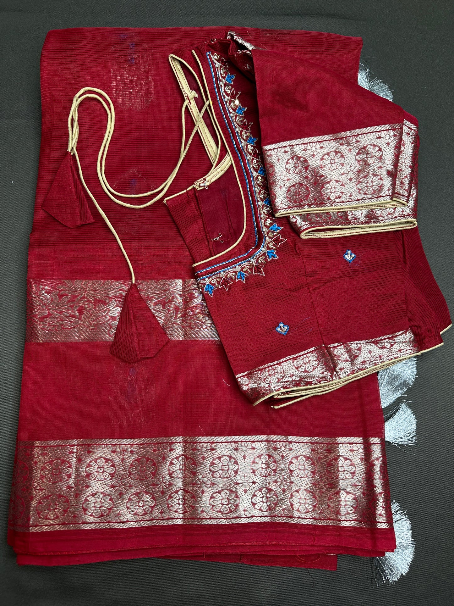 Red Mangalgiri Pure Silk Handloom Saree