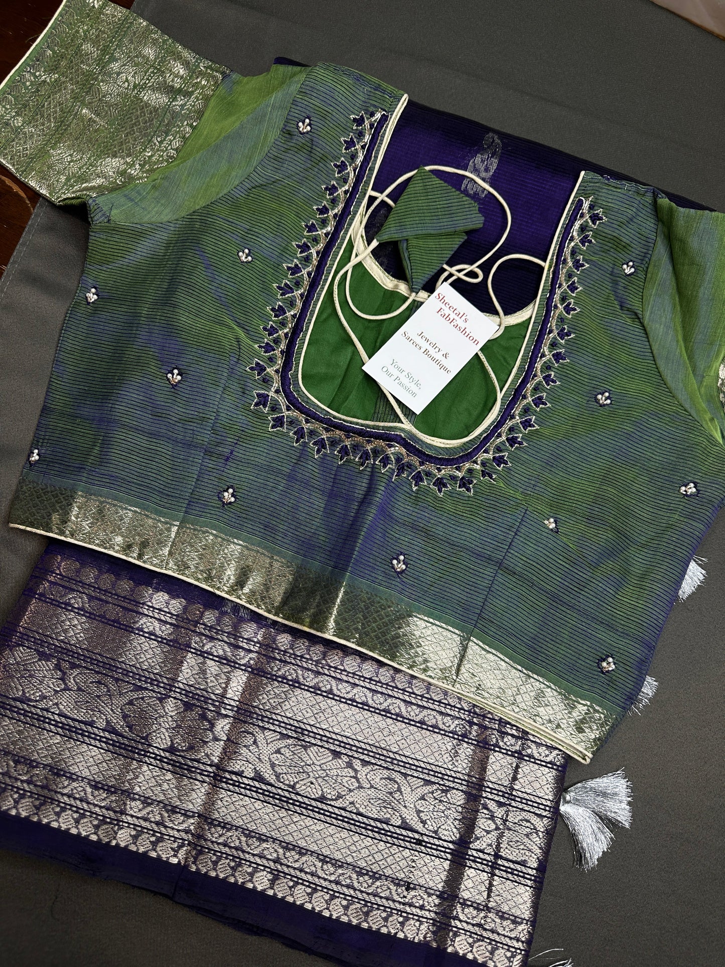 Purple GreenMangalgiri Pure Silk Handloom Saree