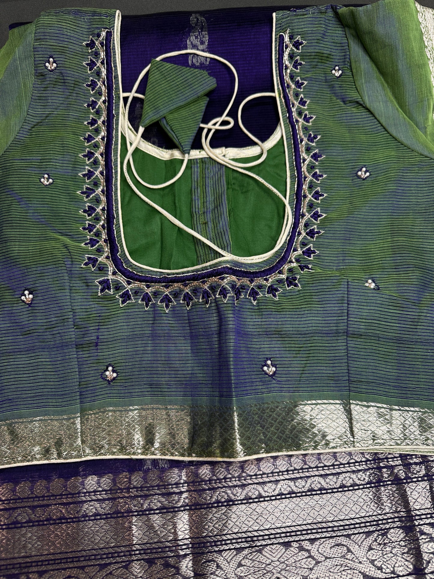 Purple GreenMangalgiri Pure Silk Handloom Saree
