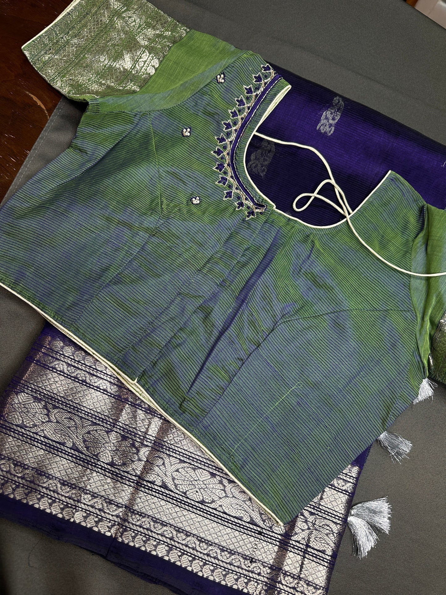 Purple GreenMangalgiri Pure Silk Handloom Saree