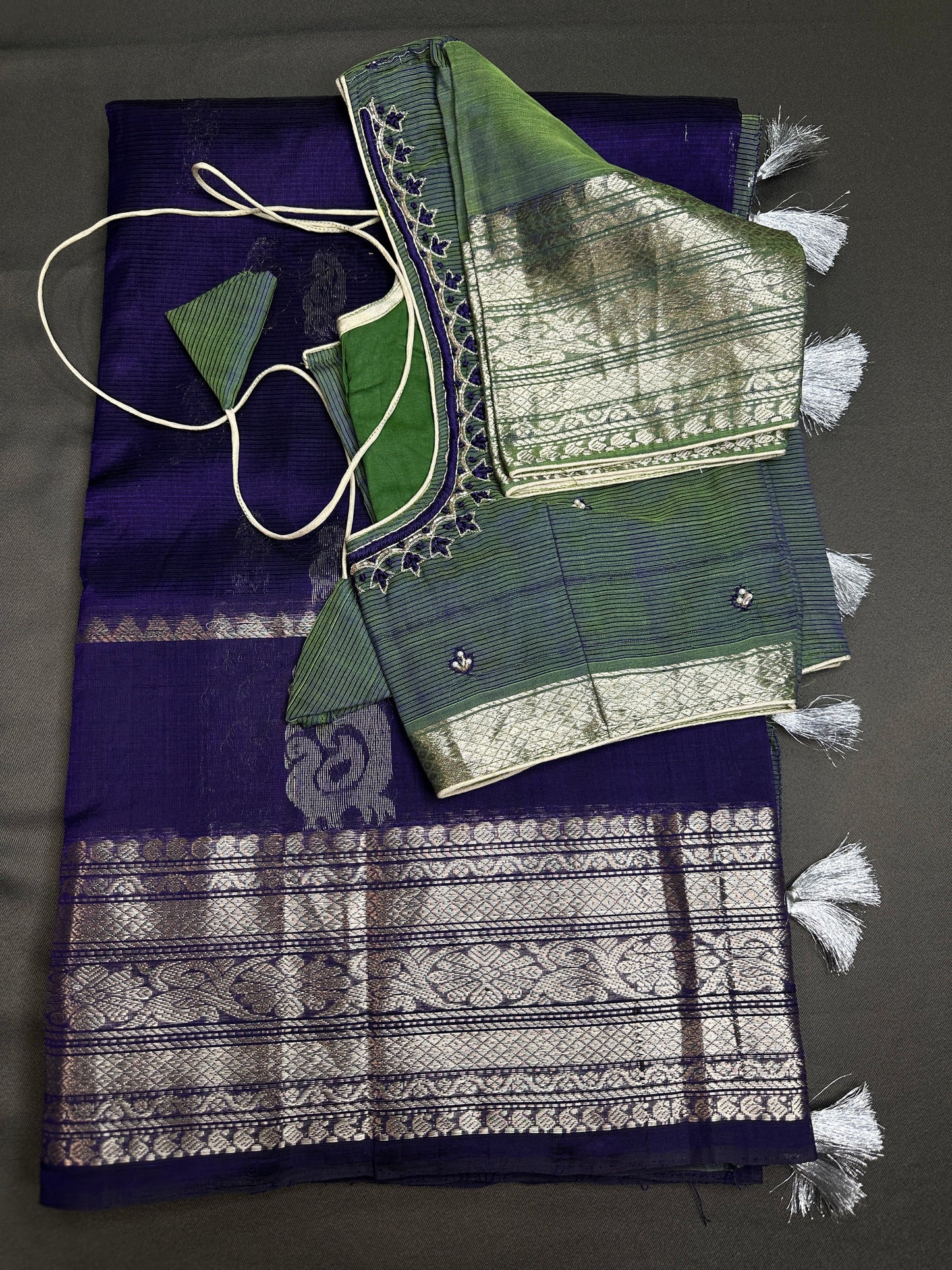 Purple GreenMangalgiri Pure Silk Handloom Saree