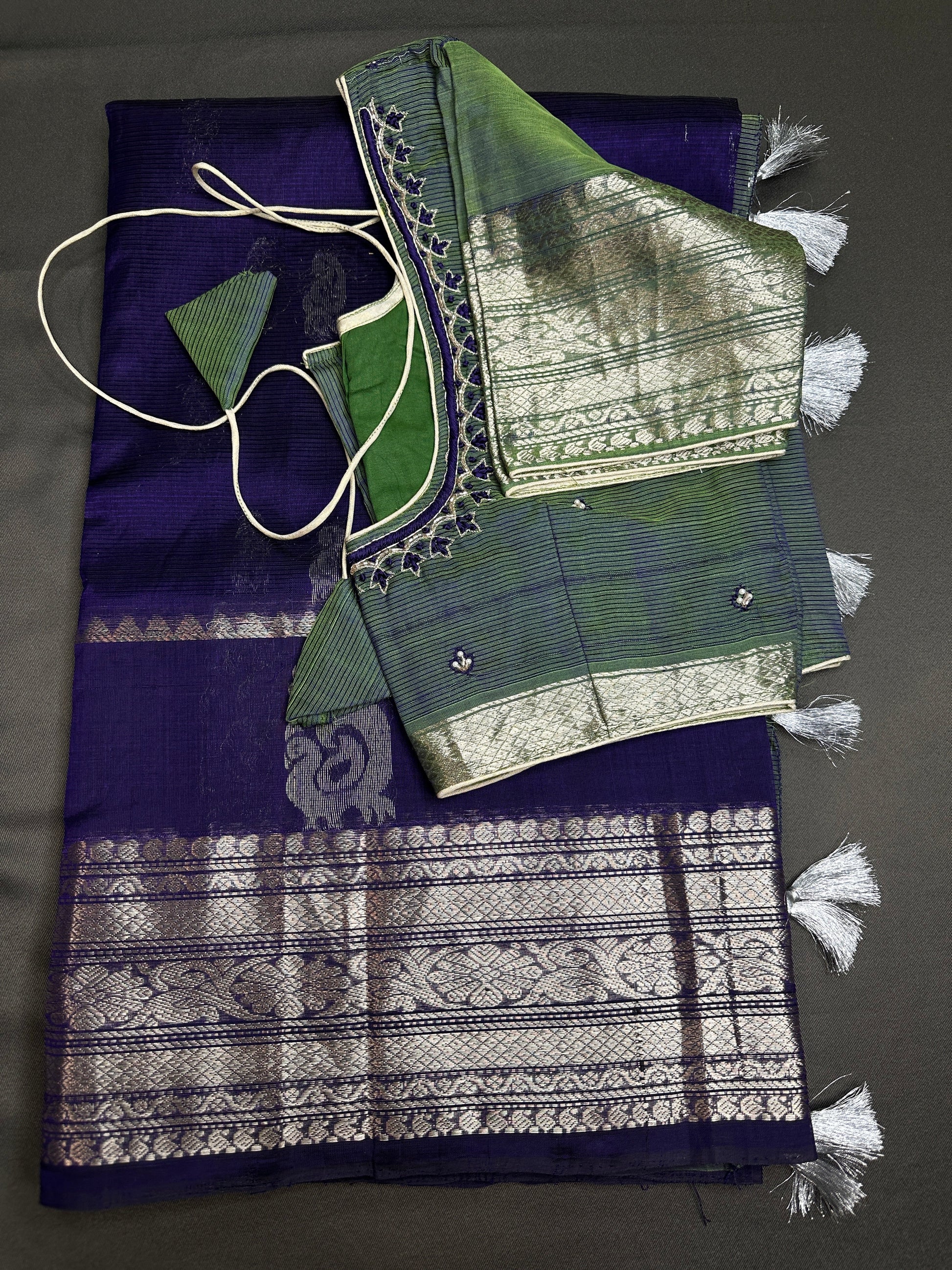 Purple GreenMangalgiri Pure Silk Handloom Saree