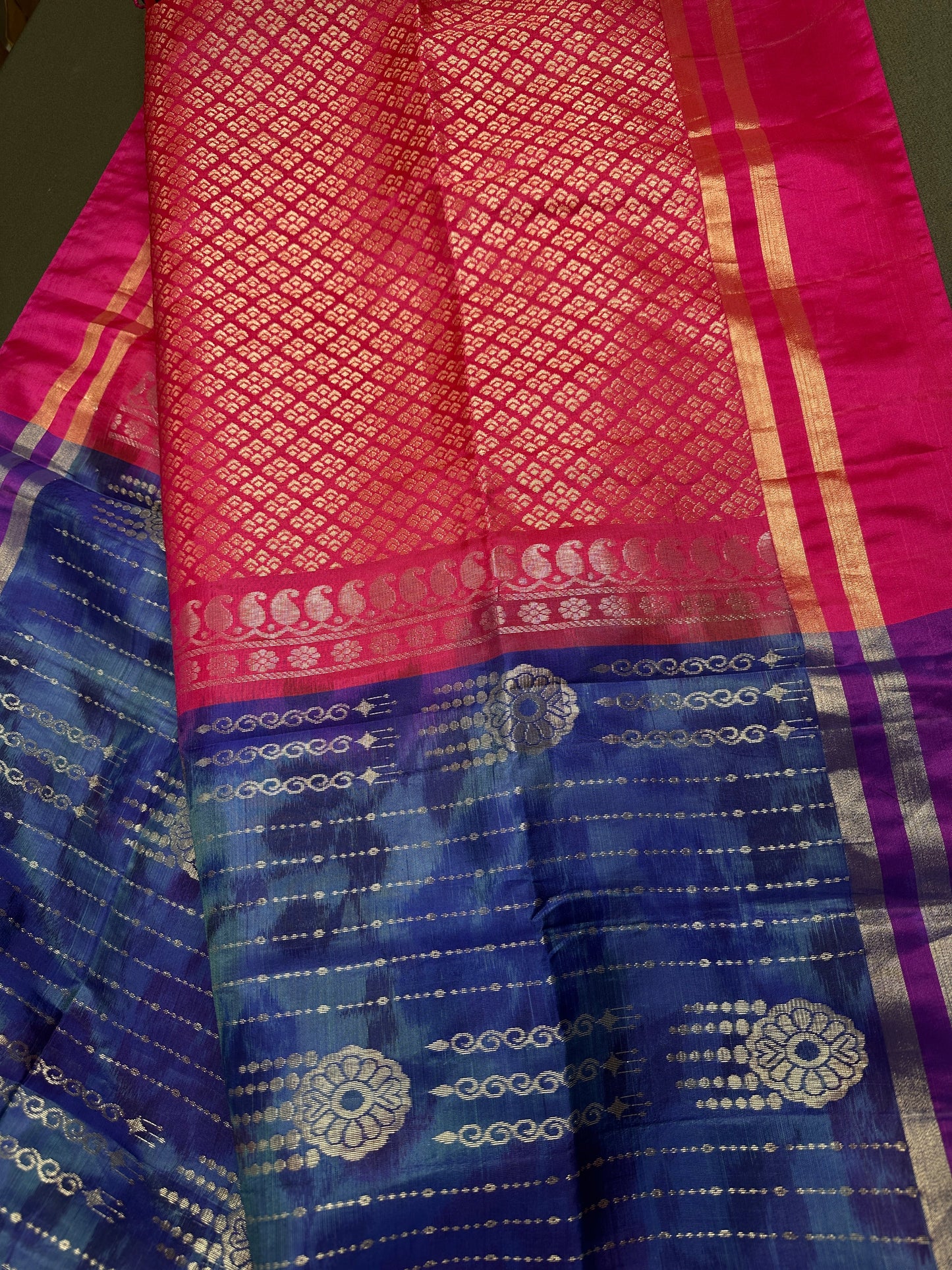 Blue Pink Uppada light Weight  Silk  Saree