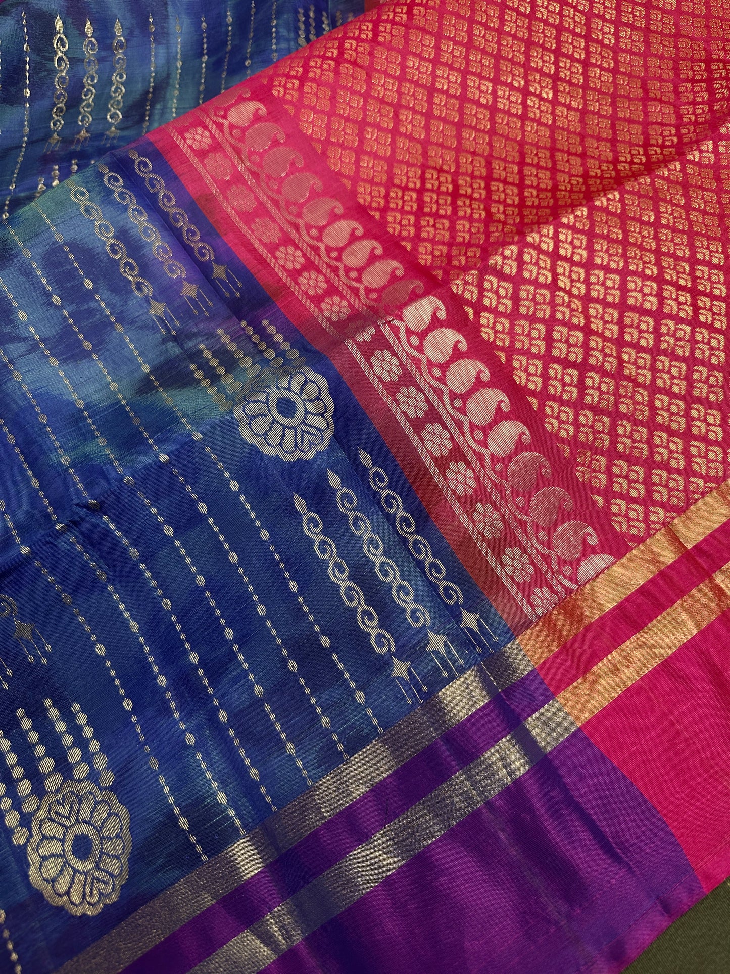 Blue Pink Uppada light Weight  Silk  Saree